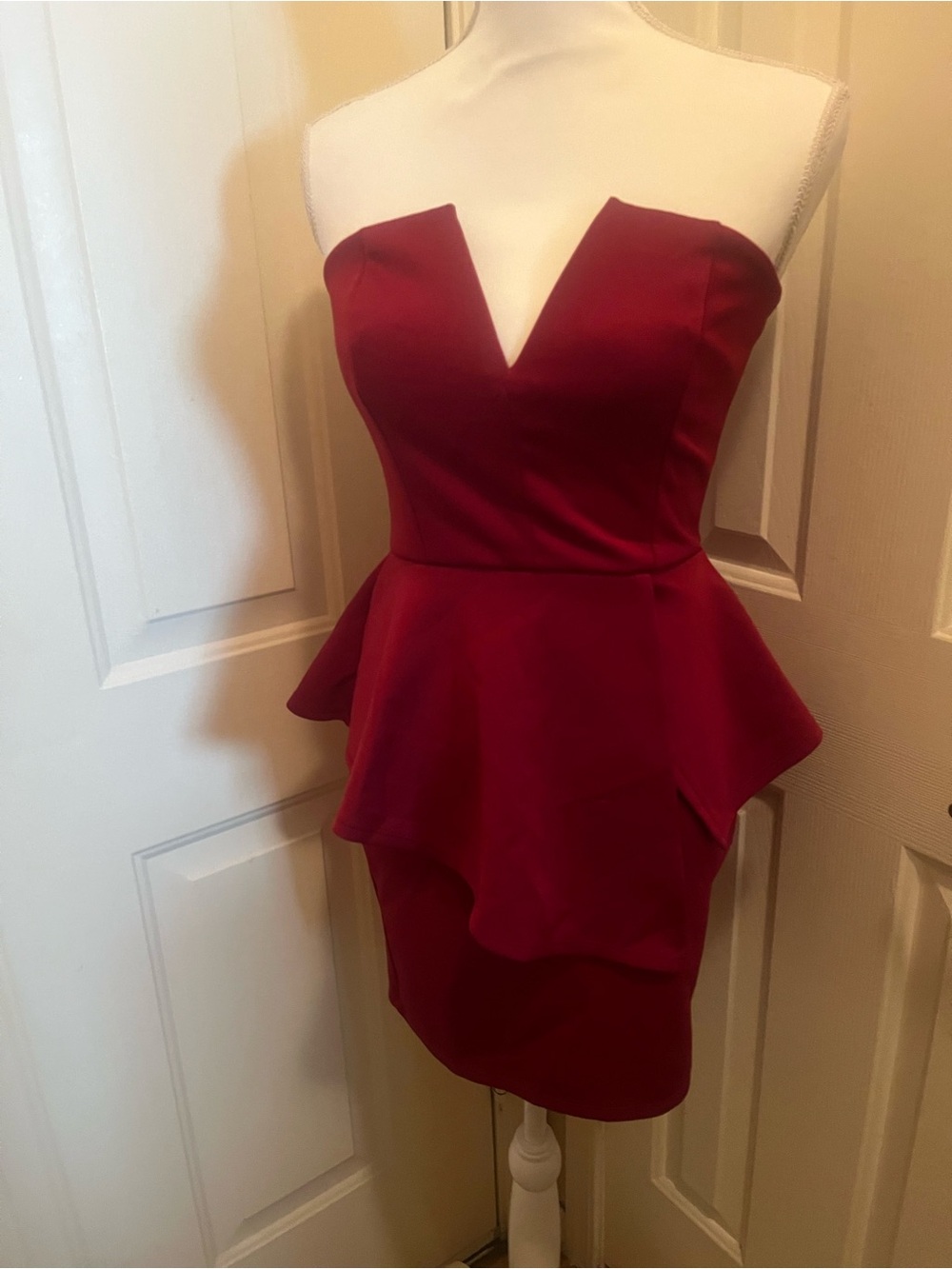 Strapless Red Peplum Cocktail Dress